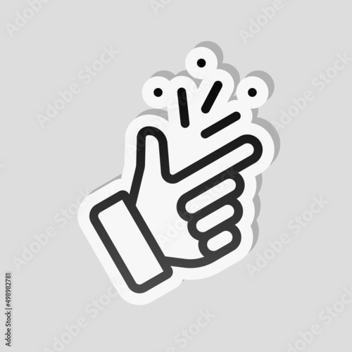 Snap finger, sign of easy, simple icon. Linear sticker, white border and simple shadow on gray background