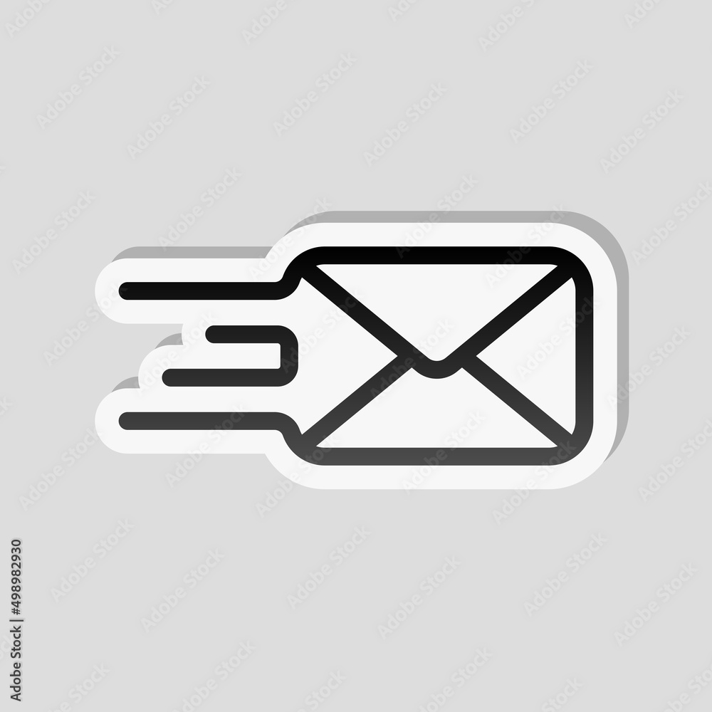 Email symbol, open letter, simple icon. Linear sticker, white border and simple shadow on gray background Email symbol, open letter, simple icon. Linear sticker, white border and simple shadow on gray background