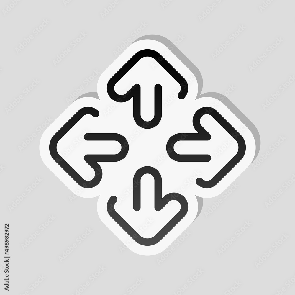 Arrow, direction or pointer, simple icon. Linear sticker, white border and simple shadow on gray background Arrow, direction or pointer, simple icon. Linear sticker, white border and simple shadow on gray background