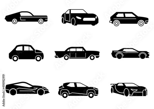 Solid icons set,transportation,Car side view,Car front,vector illustrations