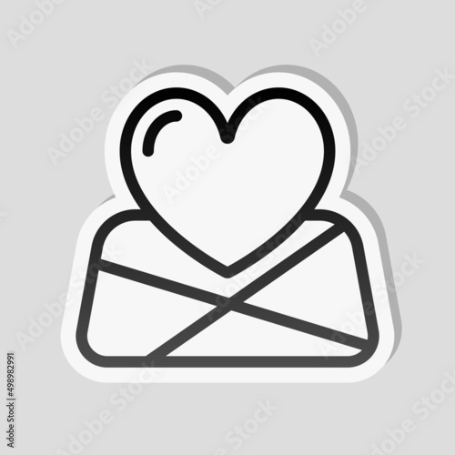 Paper map and heart, favorite addresses, loved places. Linear sticker, white border and simple shadow on gray background