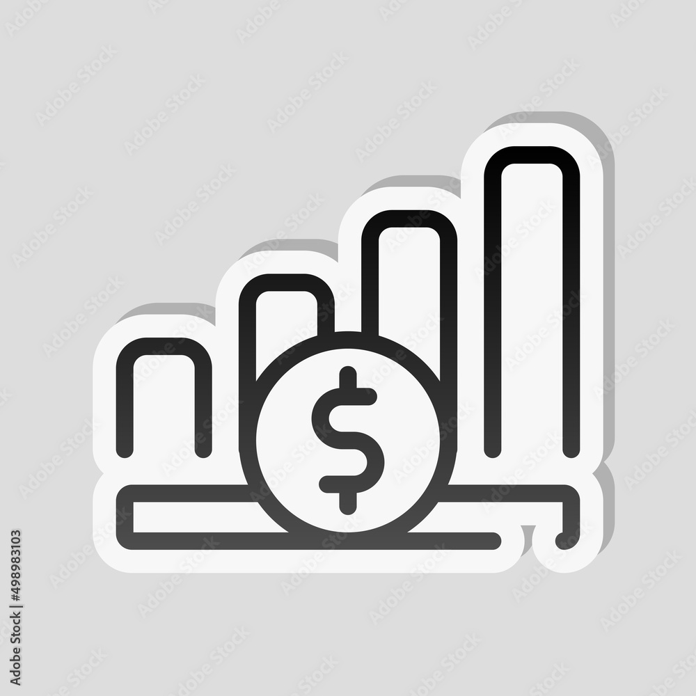 Growing graph, grow arrow, increase of business, economic success. Linear sticker, white border and simple shadow on gray background Growing graph, grow arrow, increase of business, economic success. Linear sticker, white border and simple shadow on gray background