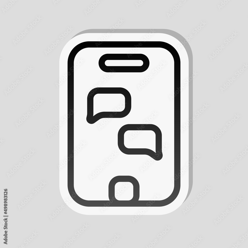 Mobile phone, cellphone, chat, simple icon. Linear sticker, white border and simple shadow on gray background Mobile phone, cellphone, chat, simple icon. Linear sticker, white border and simple shadow on gray background