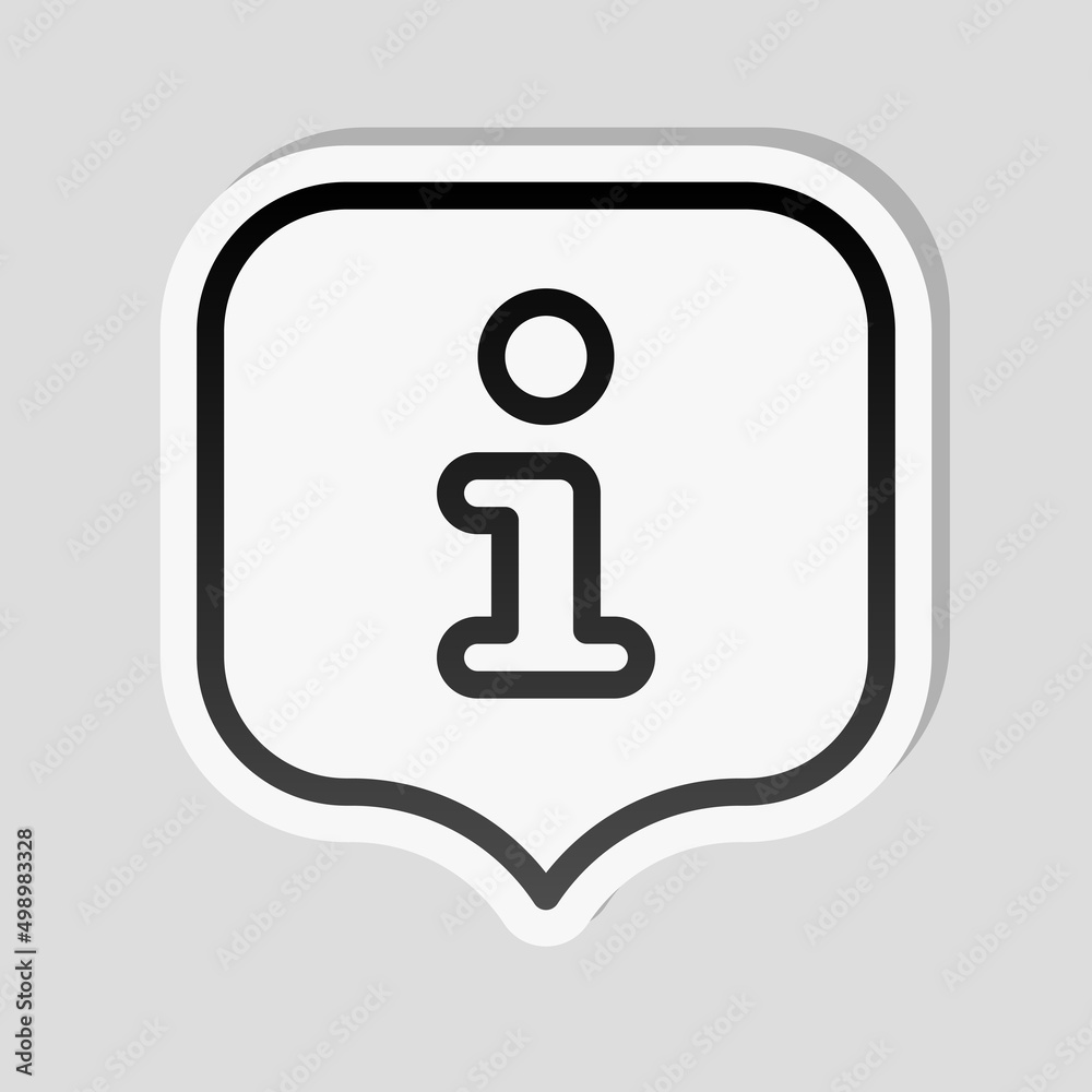 Info symbol in rounded cloud, simple icon. Linear sticker, white border and simple shadow on gray background Info symbol in rounded cloud, simple icon. Linear sticker, white border and simple shadow on gray background