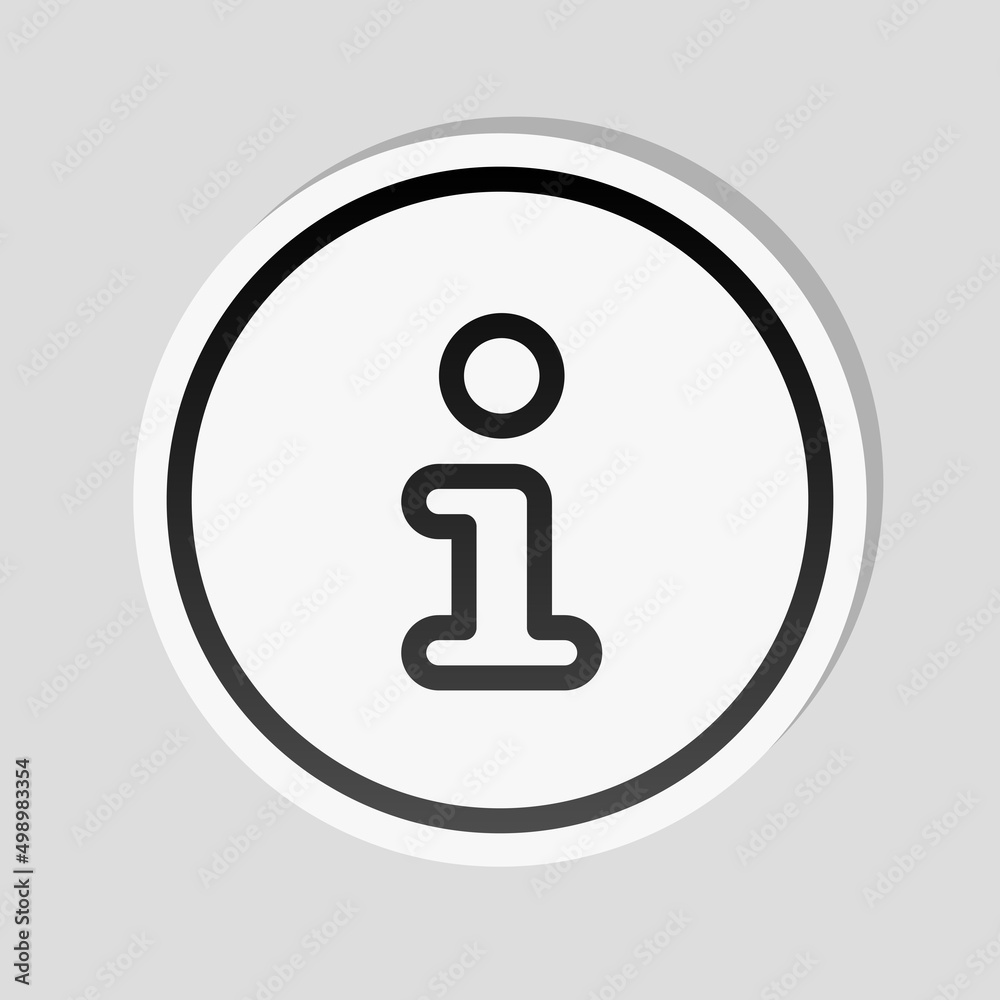 Info symbol in rounded cloud, simple icon. Linear sticker, white border and simple shadow on gray background Info symbol in rounded cloud, simple icon. Linear sticker, white border and simple shadow on gray background