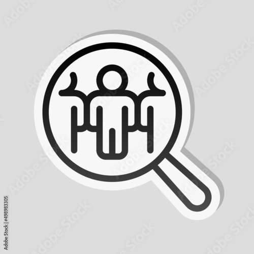 Human Resource, recruit to a job, search experts, talent people, business icon. Linear sticker, white border and simple shadow on gray background