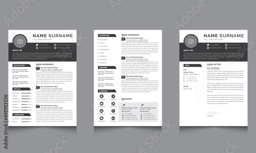 Professional Resume Layout Set and Vector  Creative Cover Letter with Black Accents