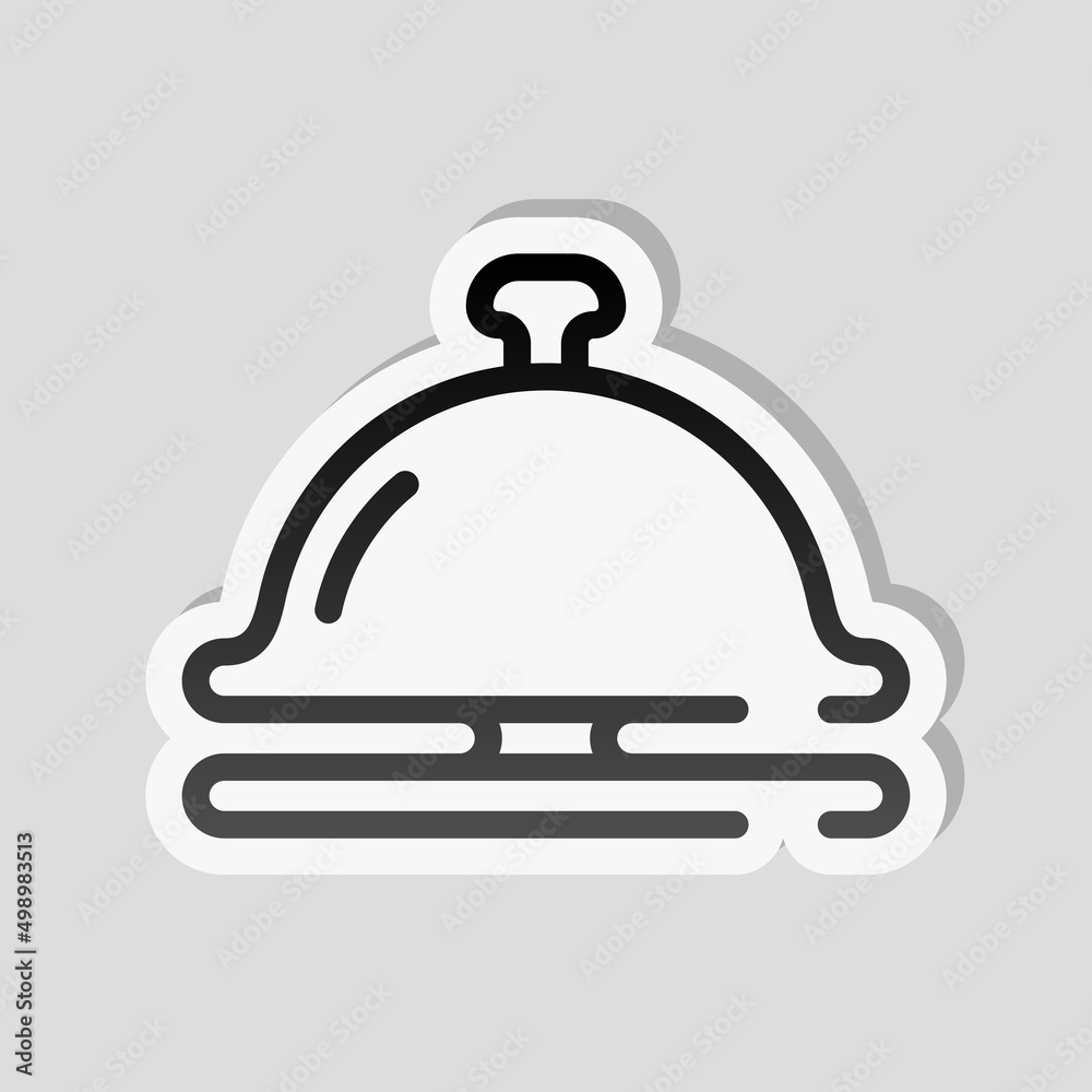 Hotel bell, simple icon. Linear sticker, white border and simple shadow on gray background Hotel bell, simple icon. Linear sticker, white border and simple shadow on gray background