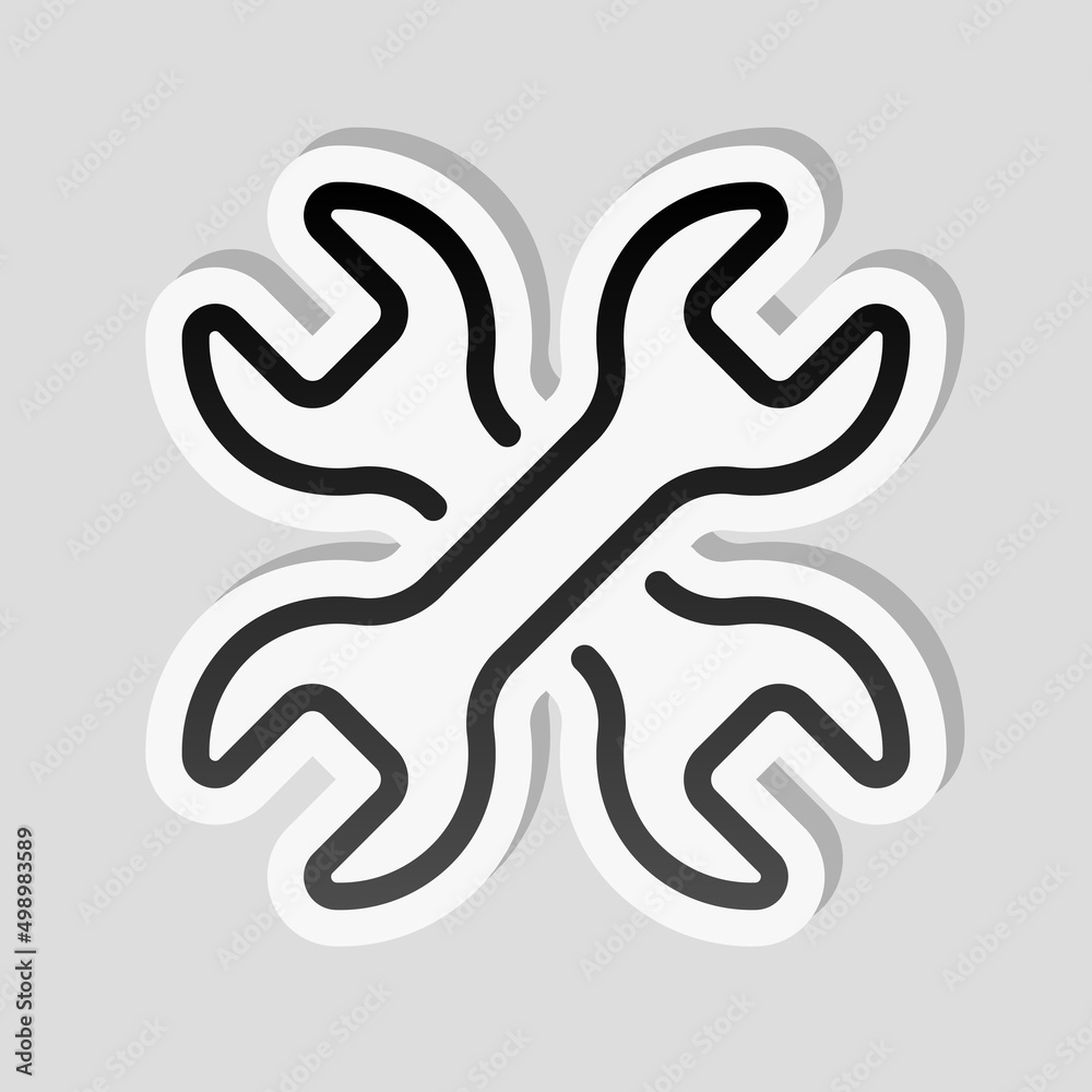 Service tools, wrench and screwdriver, repair instruments, simple icon. Linear sticker, white border and simple shadow on gray background Service tools, wrench and screwdriver, repair instruments, simple icon. Linear sticker, white border and simple shadow on gray background