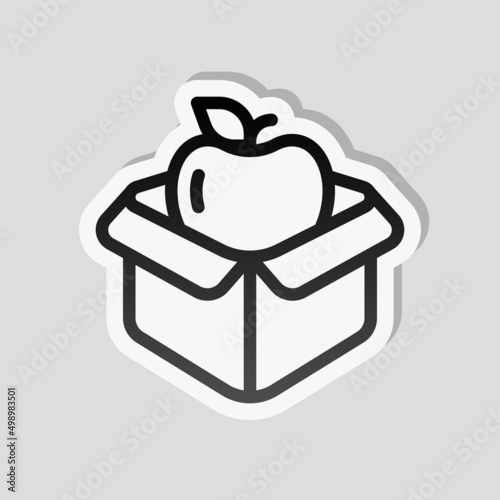 Lunch box, container for food, simple icon. Linear sticker, white border and simple shadow on gray background