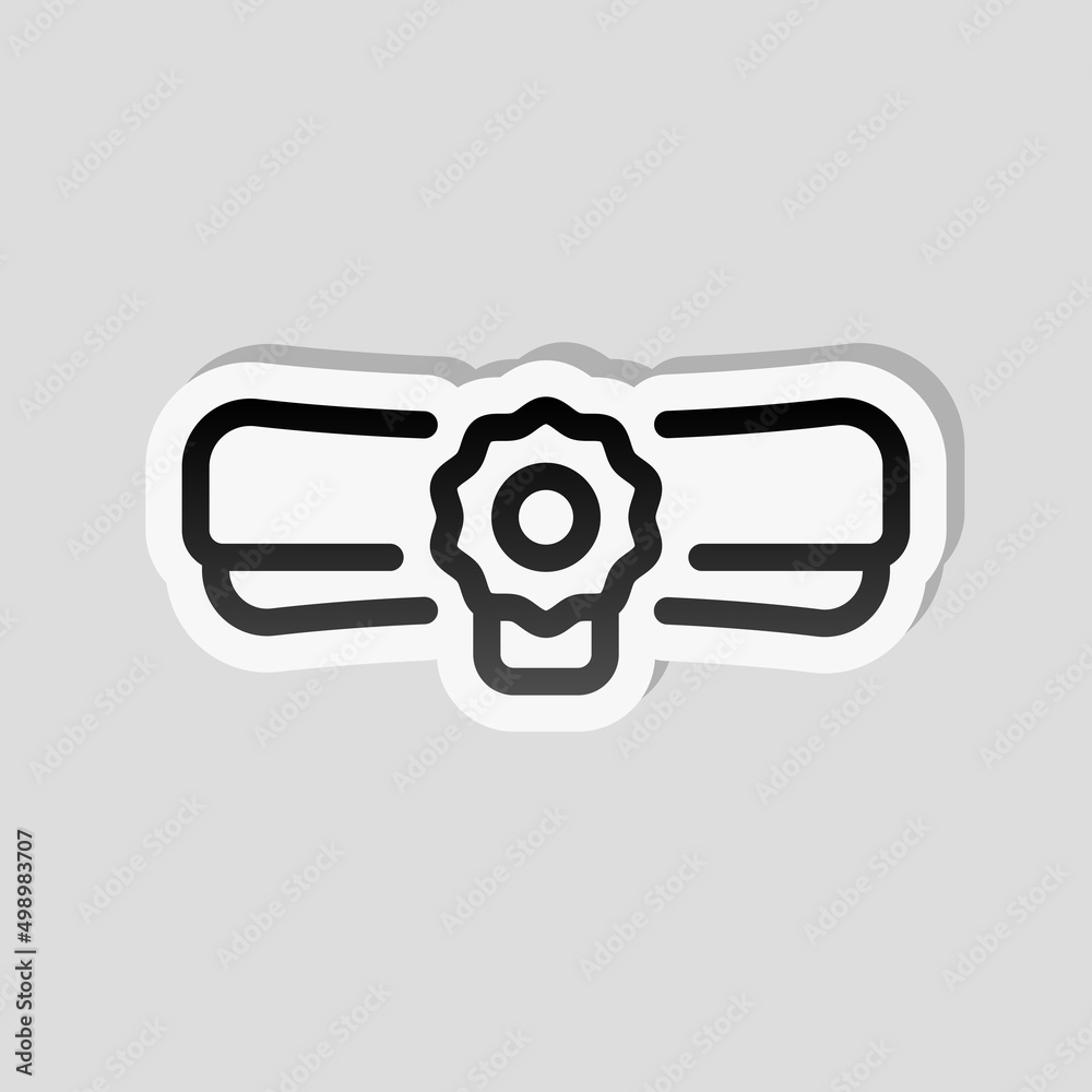 Diploma scroll, graduation certificate, simple icon. Linear sticker, white border and simple shadow on gray background Diploma scroll, graduation certificate, simple icon. Linear sticker, white border and simple shadow on gray background