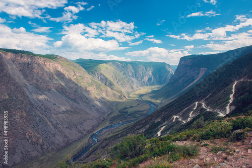 Katu Yaryk mountain pass and the valley of the river of Chulyshman. Altai Republic, Russia, beautiful summer day