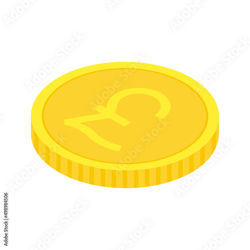 Gold pound sterling coin. Isometric golden money icon. Wealth symbol. Vector illustration isolated on white.