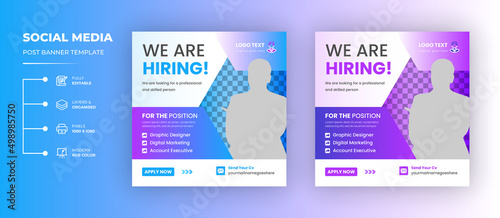 We are hiring job vacancy Social Media Post Or Instagram Promotional Social Media Square Banner And Square Flyer Template Design