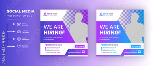 We are hiring job vacancy Social Media Post Or Instagram Promotional Social Media Square Banner And Square Flyer Template Design