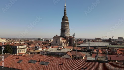 Stunning aerial view of basilica saint gaudenzio in novara Italy, taken in a sunny day 2022