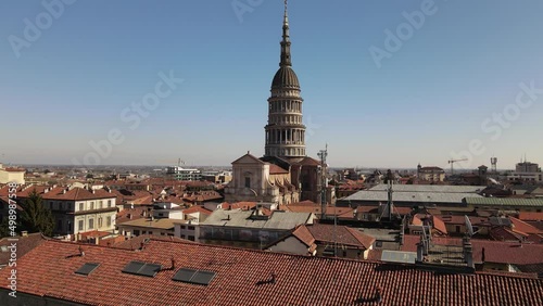 Stunning aerial view of basilica saint gaudenzio in novara Italy, taken in a sunny day 2022 photo