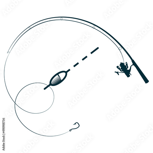 Fishing rod with fishing line. Silhouette for fishing and hobby. Float and hook on fishing line