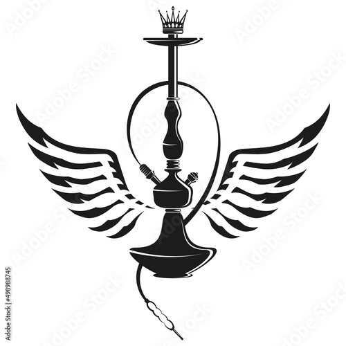Hookah unique design for smoking and relaxing. Hookah silhouette with wings