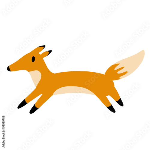 Cute fox in modern simple flat style. Isolated vector illustration. Funny cute animal with red tail. Forest sly predator.