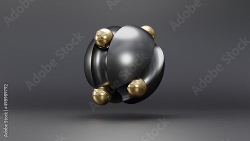 Metallic ball in the style of futurism. Illustration Abstract 3d Render.
