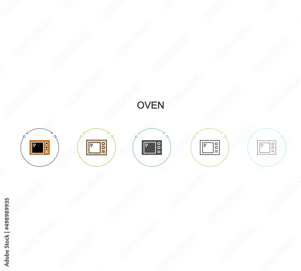 oven icon set. Five elements in different styles from oven icons