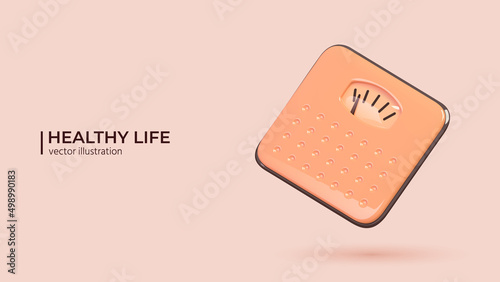 3D Healthy lyfe concept. 3d render of glossy scales. Realistic vector illustration in cartoon minimal style.