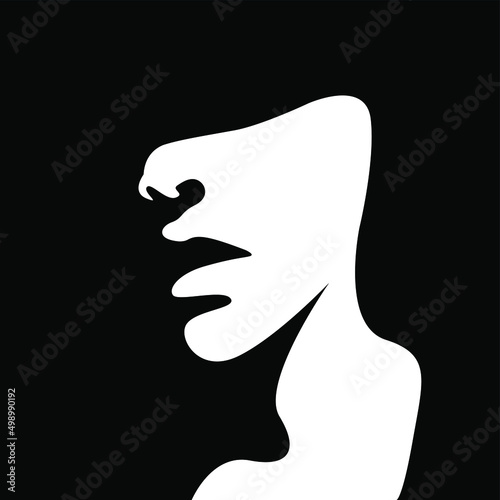 vector black and white illustration of a beautiful female face formed by a shadow. useful for advertising products for women, beauty salons, decorative and care cosmetics, logo, print, poster, design