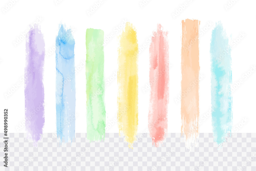 Colorful rainbow watercolor brush stroke set