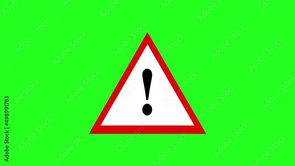 Attention sign icon with chroma key animation. Hazard Warning Triangle