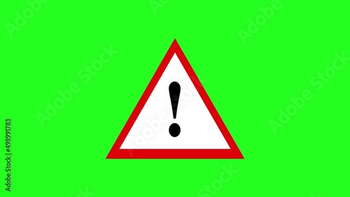 Attention sign icon with chroma key animation. Hazard Warning Triangle. Warning warning board. Hazard warning animation. flashing exclamation point. exclamation icon