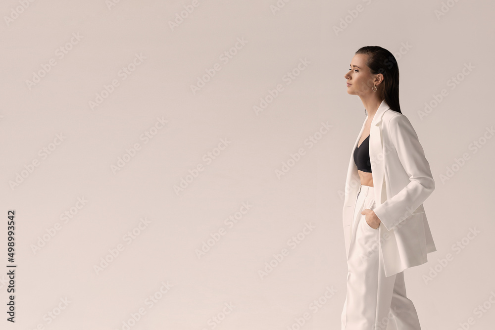Sexy elegant woman, natural beauty, fashion style, clothing, casual formal suit, lady in white jacket, trousers, party style, glamor model, trend, Sexy elegant woman, natural beauty, fashion style, clothing, casual formal suit, lady in white jacket, trousers, party style, glamor model, trend,