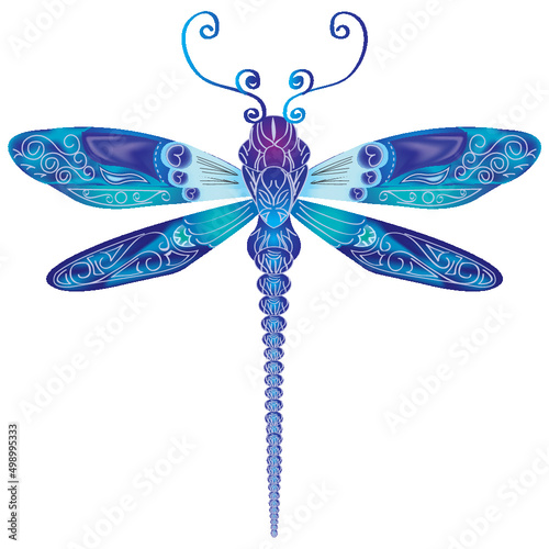 blue dragonfly isolated on white photo