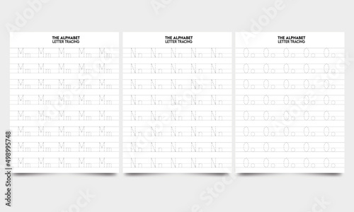 Writing practice letters Mm, Nn, Oo printable, kindergarten kids to improve basic writing skills sheet