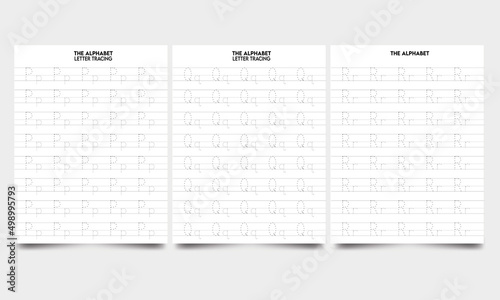 Writing practice letters Pp, Qq, Rr printable, kindergarten kids to improve basic writing skills sheet