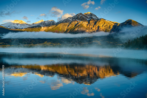 Pyramid Mountain reflecting in the Pyramid Lake in the Jasper National Park Alberta, Canada