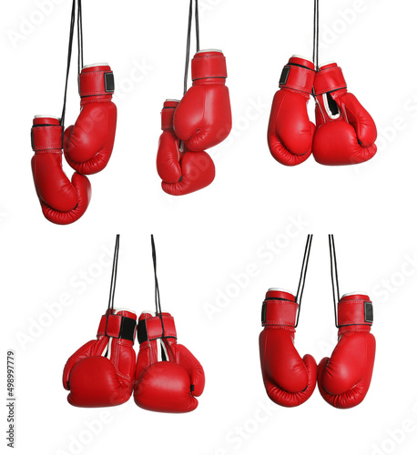 Set with red boxing gloves on white background © New Africa