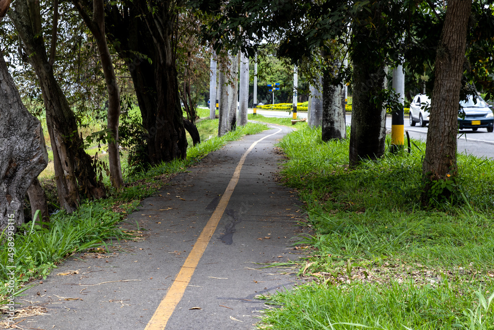 Empty bike path along the Cali - Palmira road in Colombia