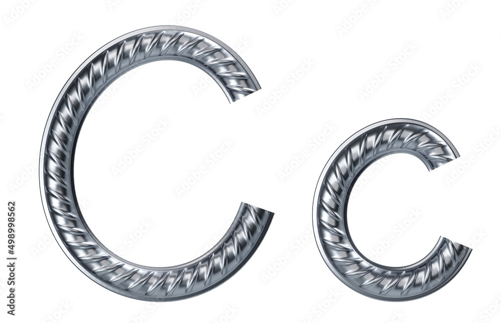 Letter c. font from construction rebar. 3D render