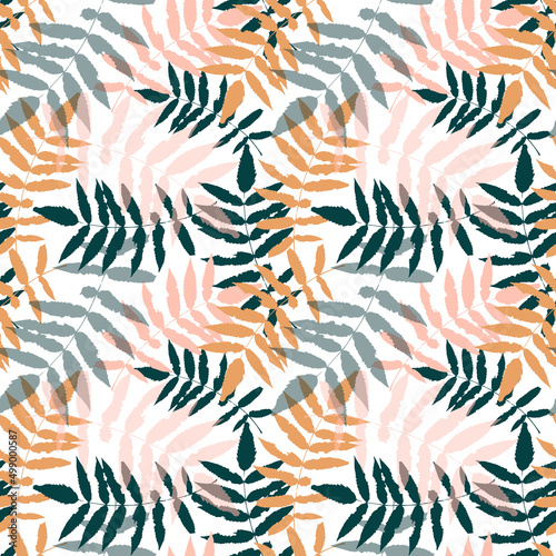 Abstract nature background, seamless pattern with plant ornament, exotic fashion print, vector