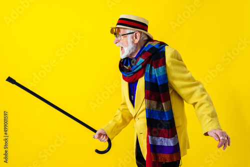 Fotografi Cool senior man with fashionable outfit portrait - Funny old male person with co