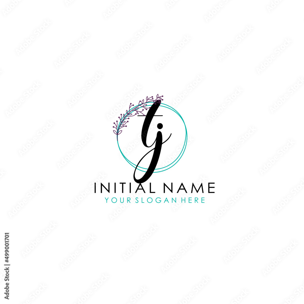 Obraz premium TJ Initial letter handwriting and signature logo. Beauty vector initial logo .Fashion boutique floral and botanical