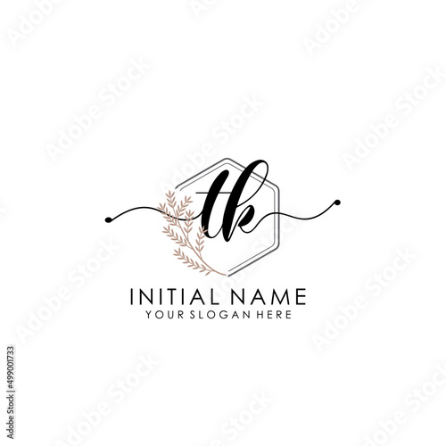 TK Luxury initial handwriting logo with flower template, logo for beauty, fashion, wedding, photography