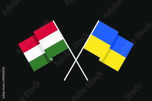 Flags of the countries of Ukraine and the Republic of Hungary in national colors. Help and support from friendly countries. Flat minimal graphic design.