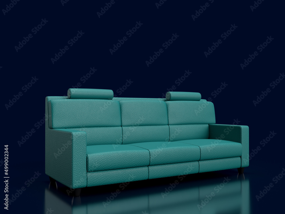 3d render green lather sofa in black background interior 3d render green lather sofa in black background interior