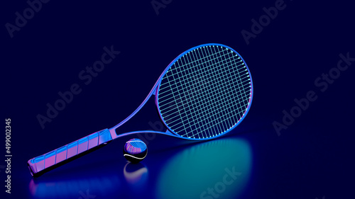 Tennis racket and ball 3d render blue