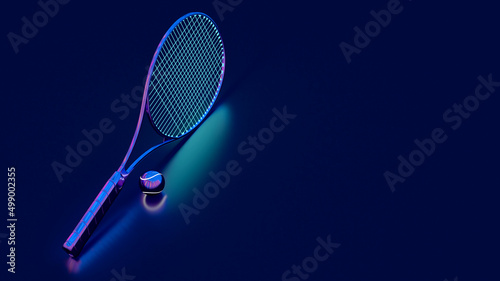 Tennis racket and ball 3d render in lef with place for text © Роман Мартинюк