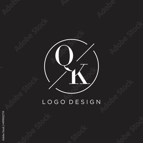 Letter QK logo with simple circle line. Creative look monogram logo design photo