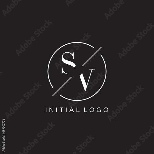 Letter SV logo with simple circle line. Creative look monogram logo design
