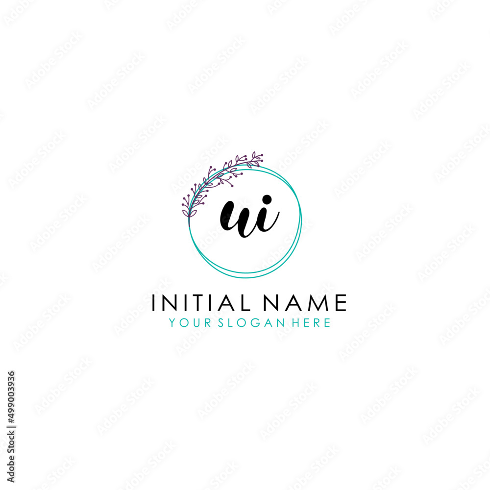 Fototapeta premium UI Initial letter handwriting and signature logo. Beauty vector initial logo .Fashion boutique floral and botanical